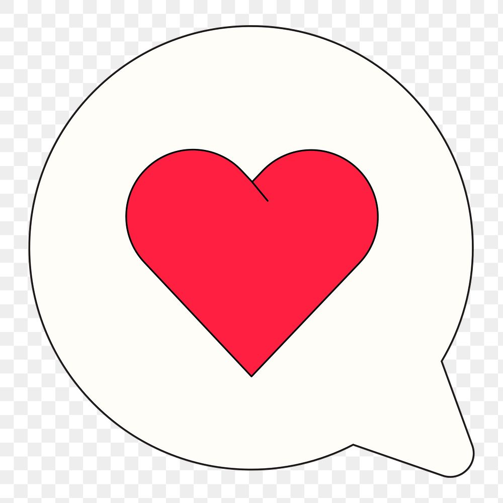 Png heart in text bubble illustration, transparent background