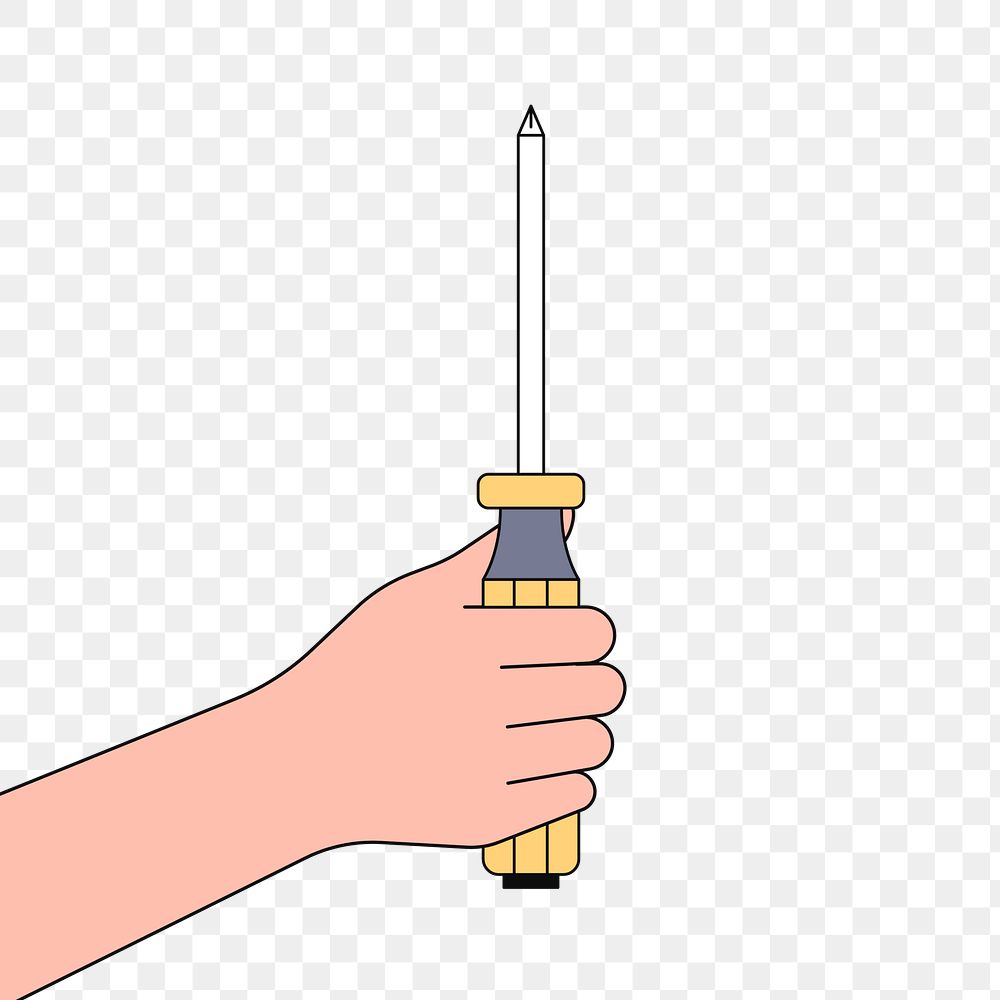Png hand holding screwdriver illustration, transparent background