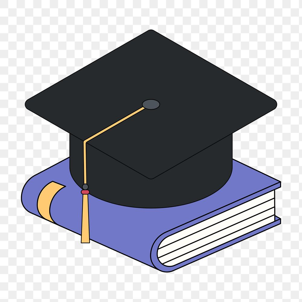 Png graduation hat and book illustration, transparent background