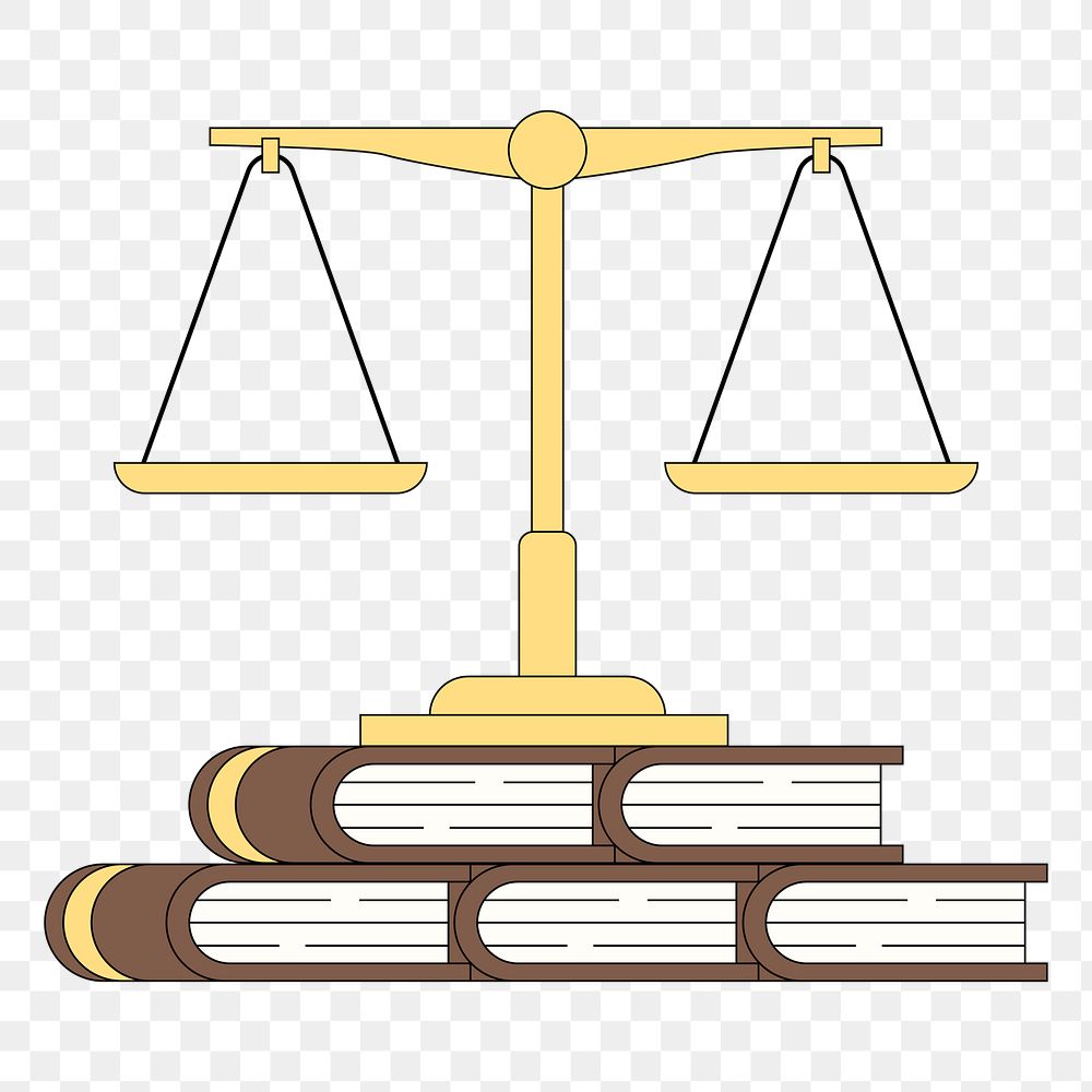 Png justice scales with book illustration, transparent background