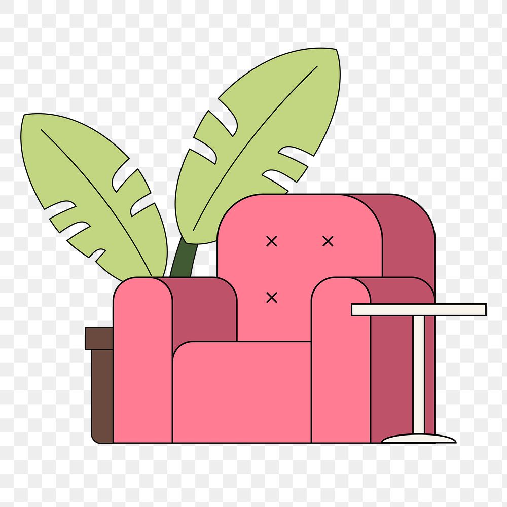 PNG Pink cozy armchair, flat furniture illustration, transparent background