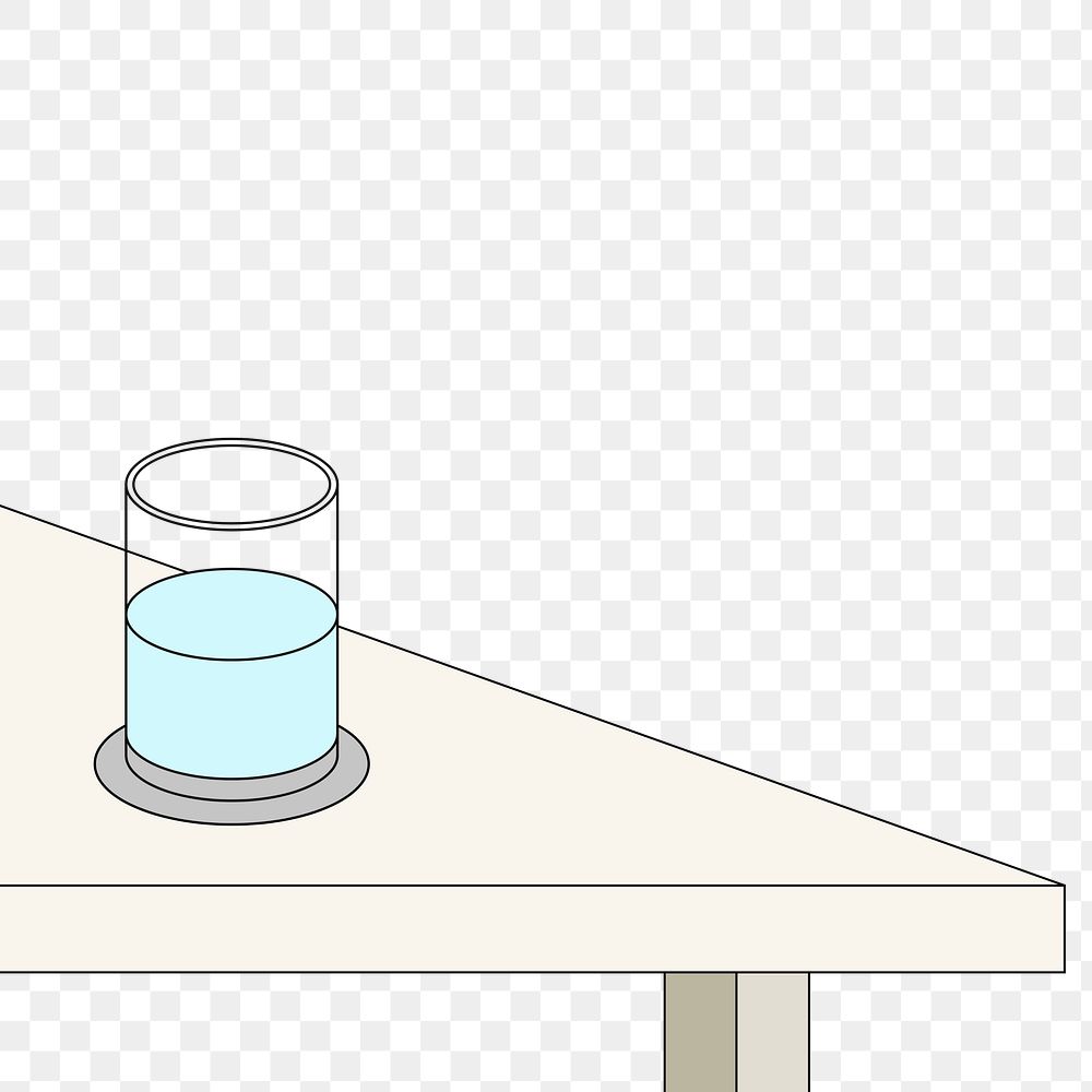 PNG Water glass on table, corner graphic, transparent background