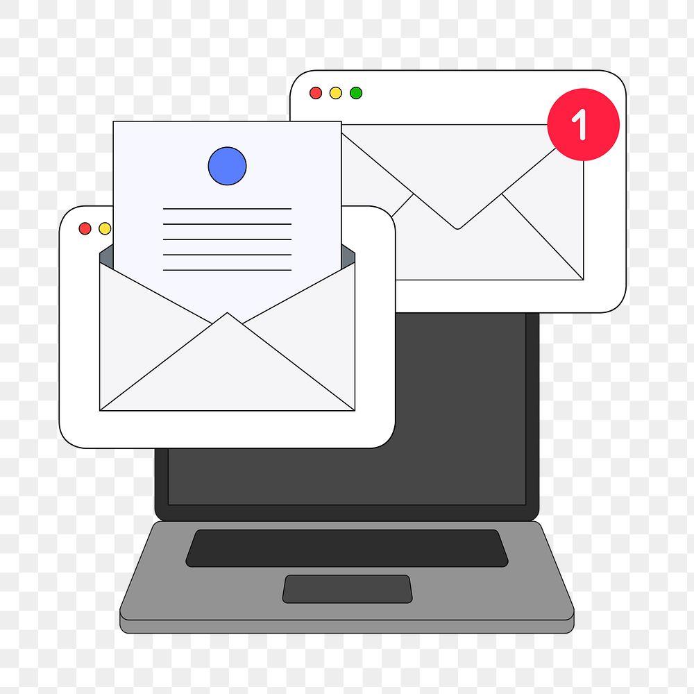 PNG Email notifications on laptop, business illustration, transparent background