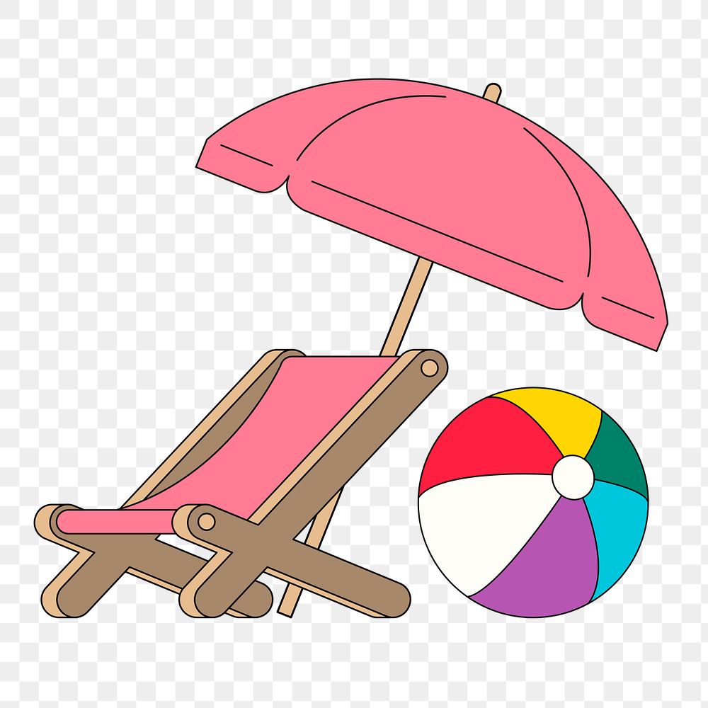 PNG Beach chair & parasol, Summer vacation illustration, transparent background