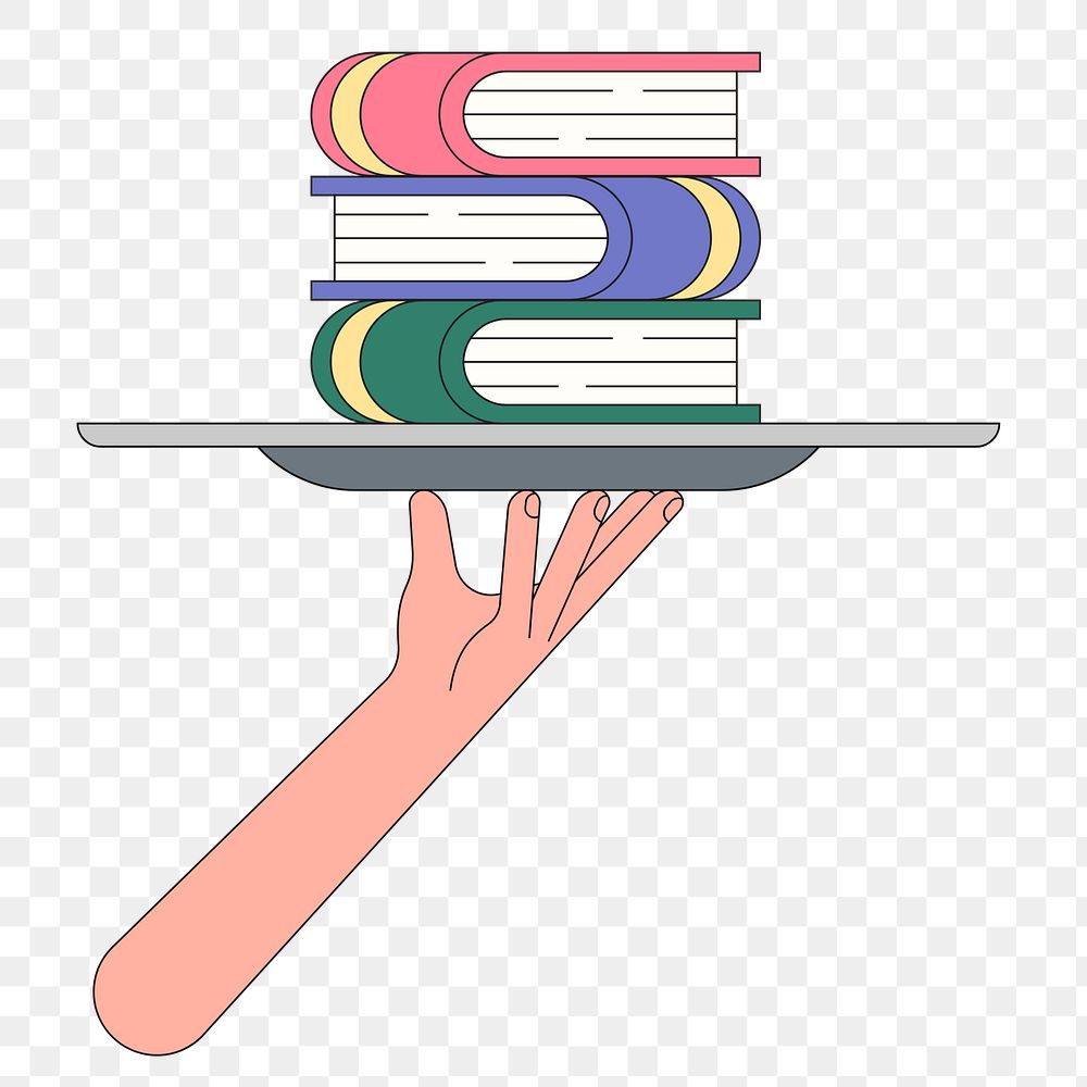 Png serving books on the tray illustration, transparent background