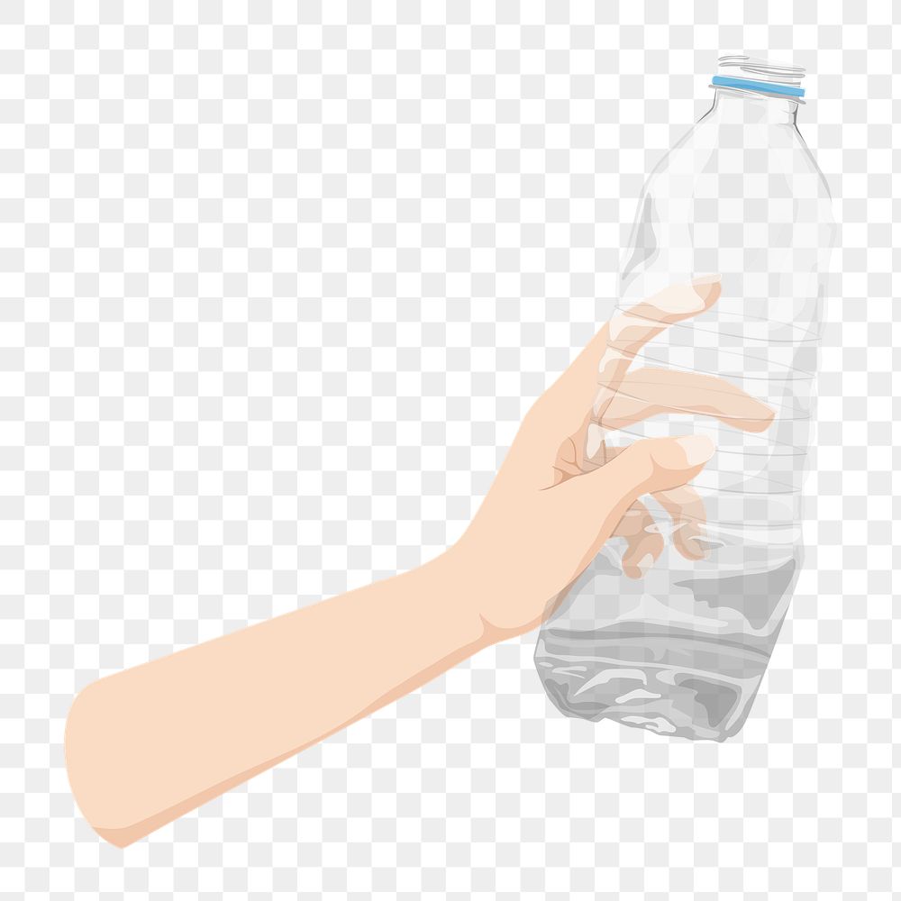 Hand holding png plastic bottle, transparent background