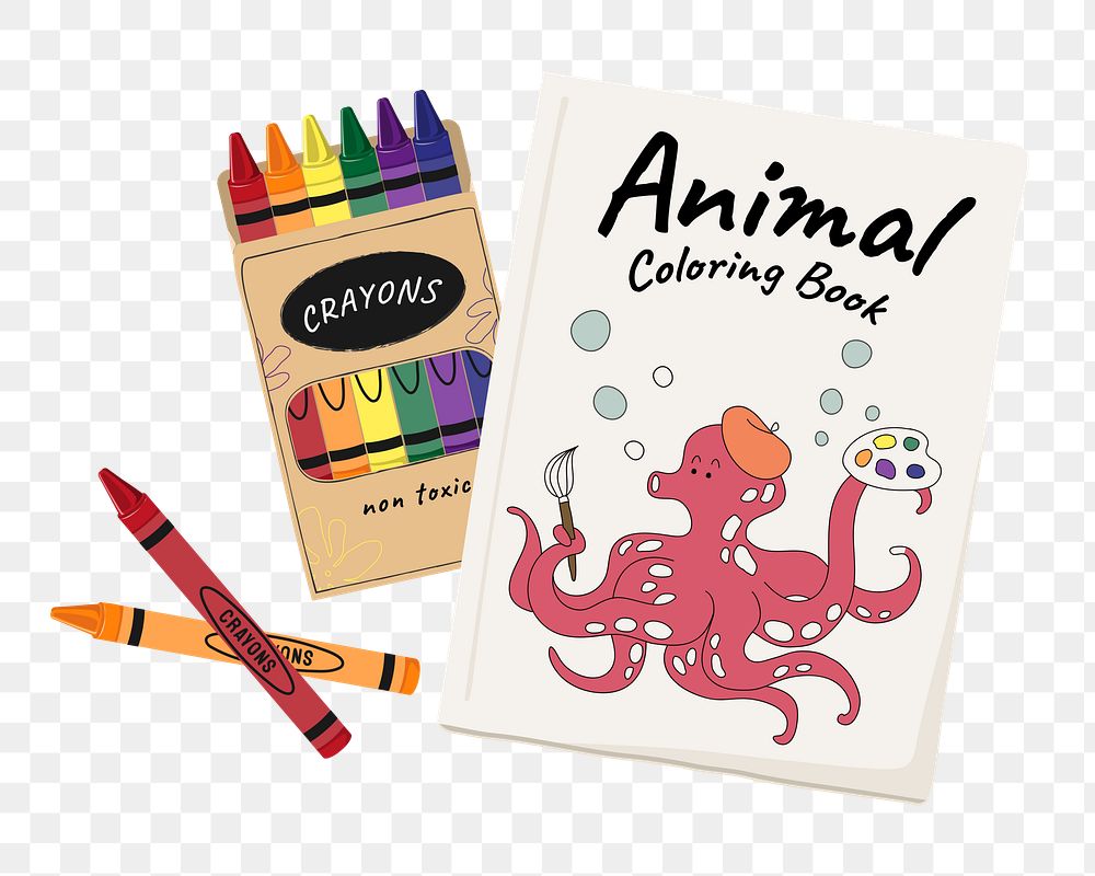 Animal coloring book png cute stationery, transparent background
