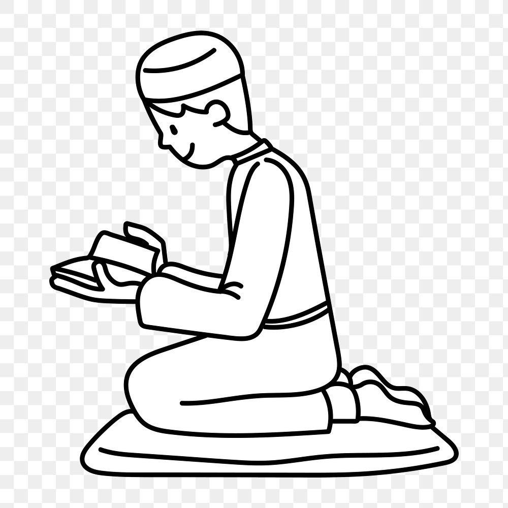 Png Muslim man praying doodle, transparent background