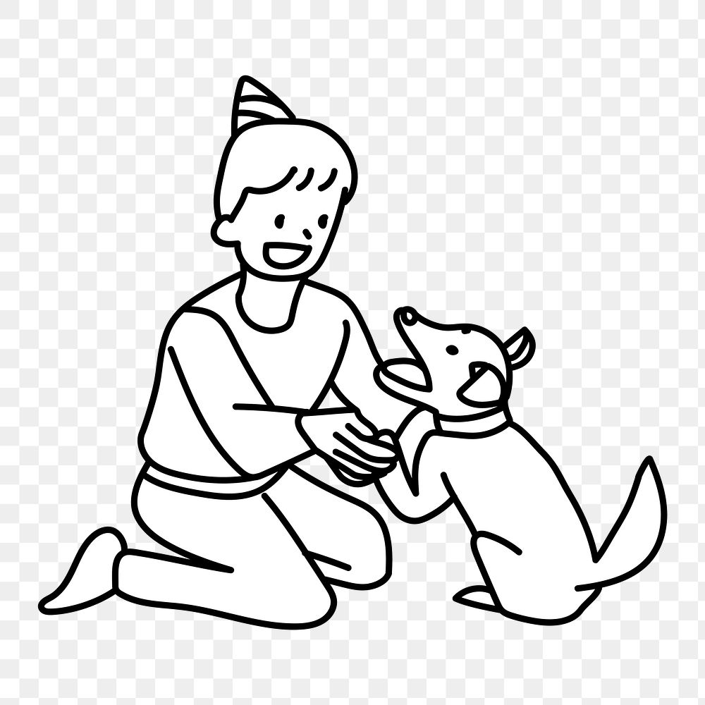 Png boy playing with puppy doodle, transparent background