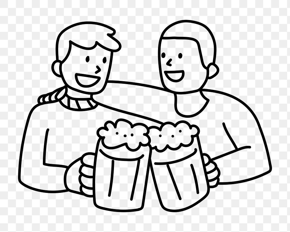 Png bros having beers doodle, transparent background