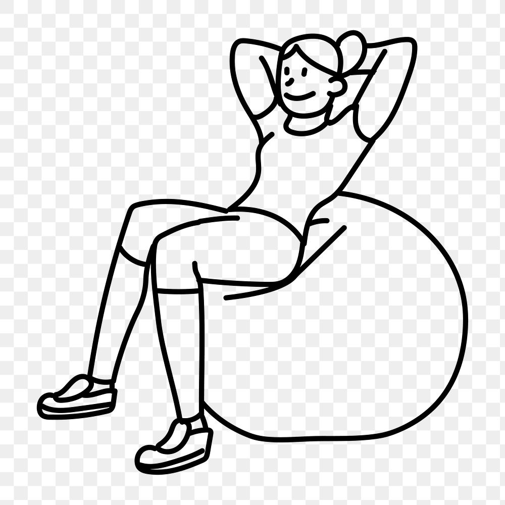 Png black woman exercising on yoga ball doodle, transparent background