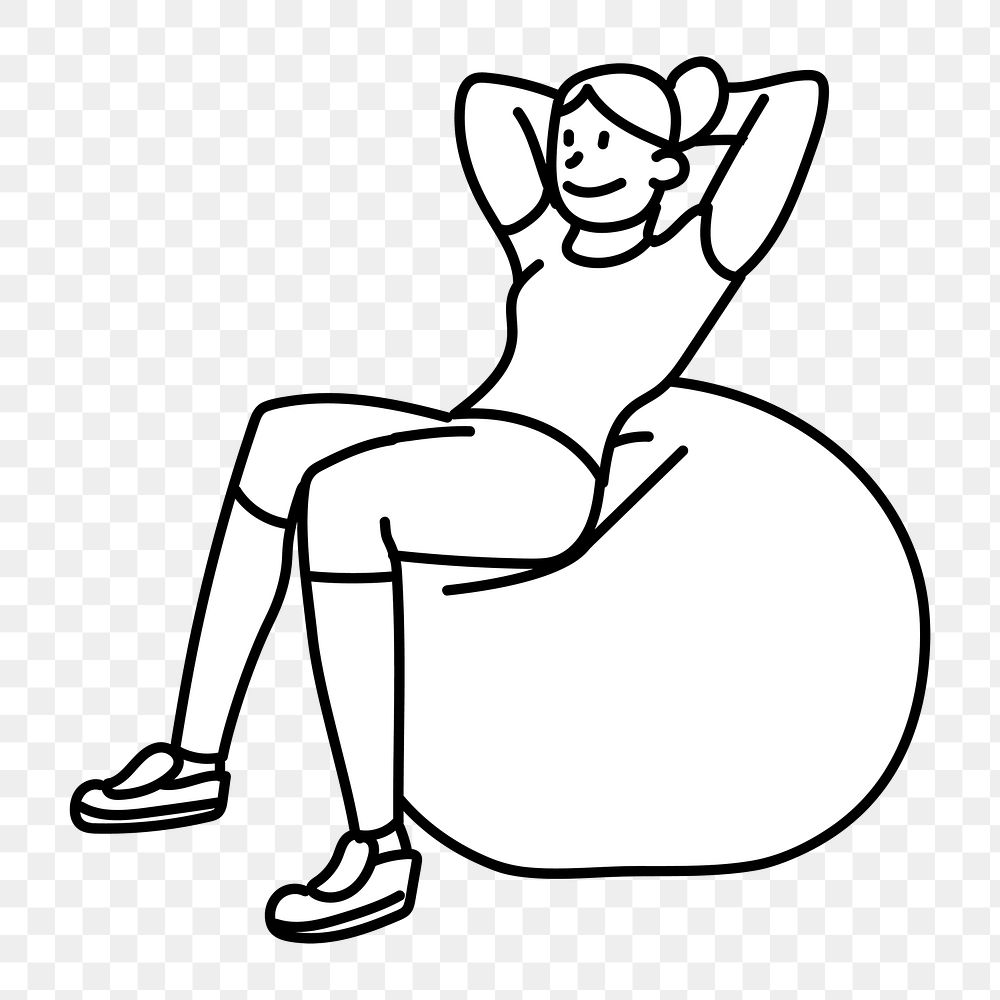 Png black woman exercising on yoga ball doodle, transparent background