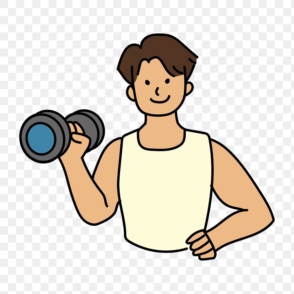 Png man lifting dumbbell doodle, transparent background