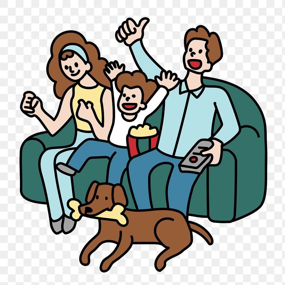 Png family cheering sports doodle, transparent background