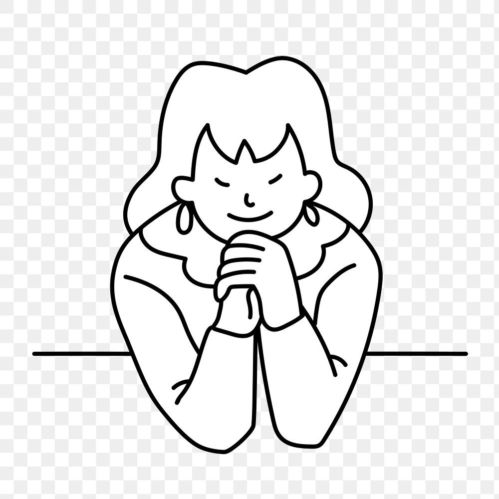 Png woman making a wish doodle, transparent background 