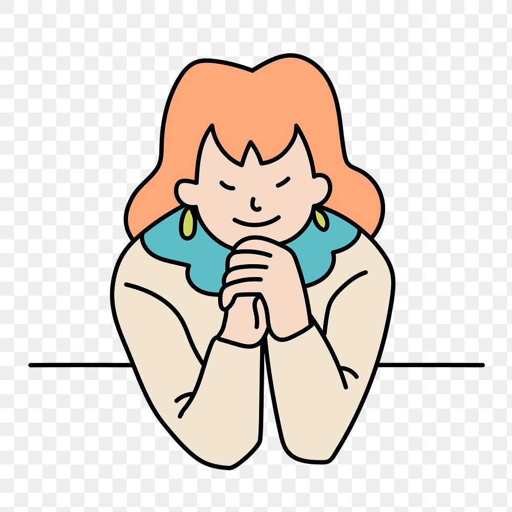 Png woman making a wish doodle, transparent background 