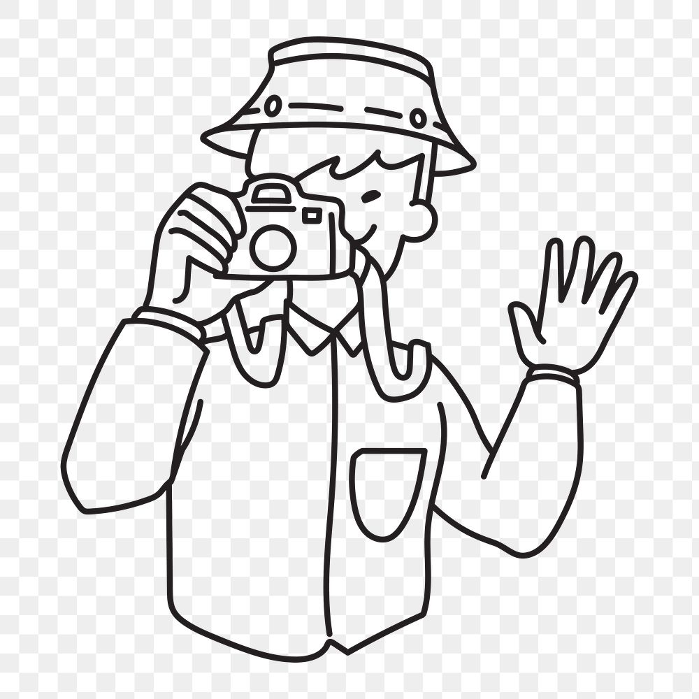 Png cameraman waving doodle, transparent background