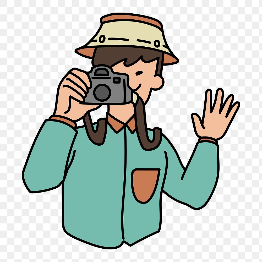 Png cameraman waving doodle, transparent background