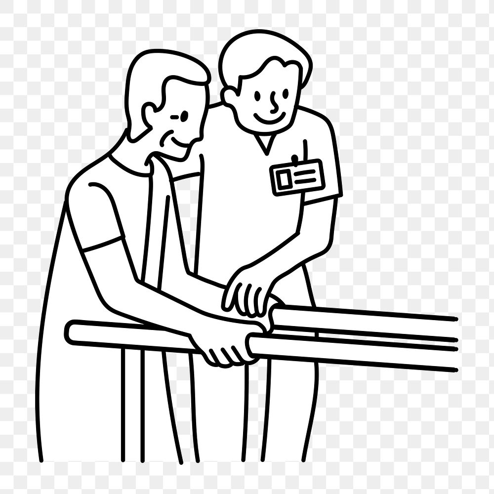 Png physiotherapy with male nurse doodle, transparent background