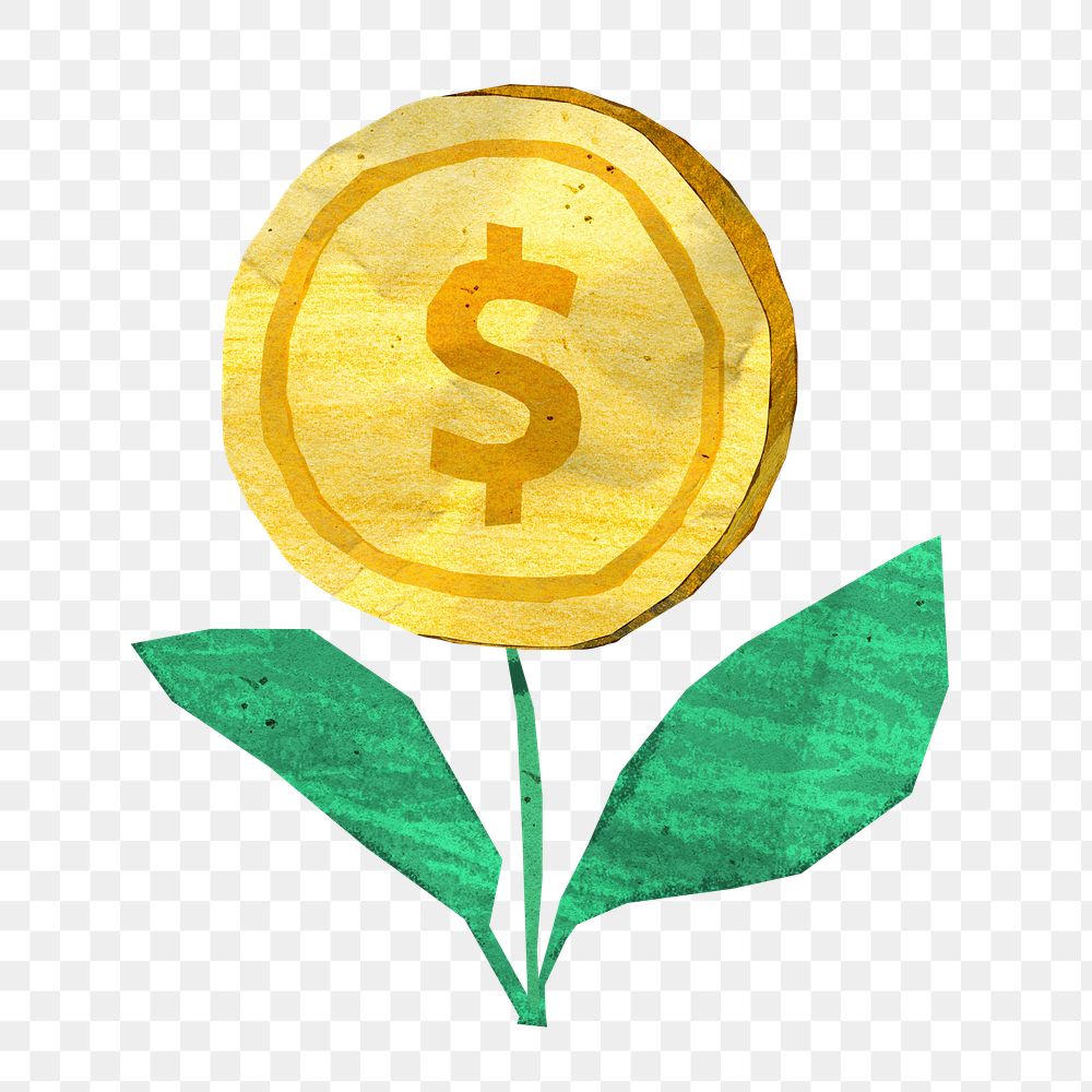 PNG Money plant, finance paper craft collage, transparent background