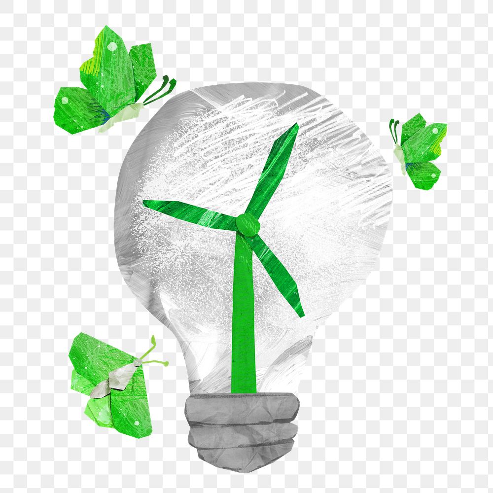 PNG Wind turbine bulb, environment paper craft, transparent background