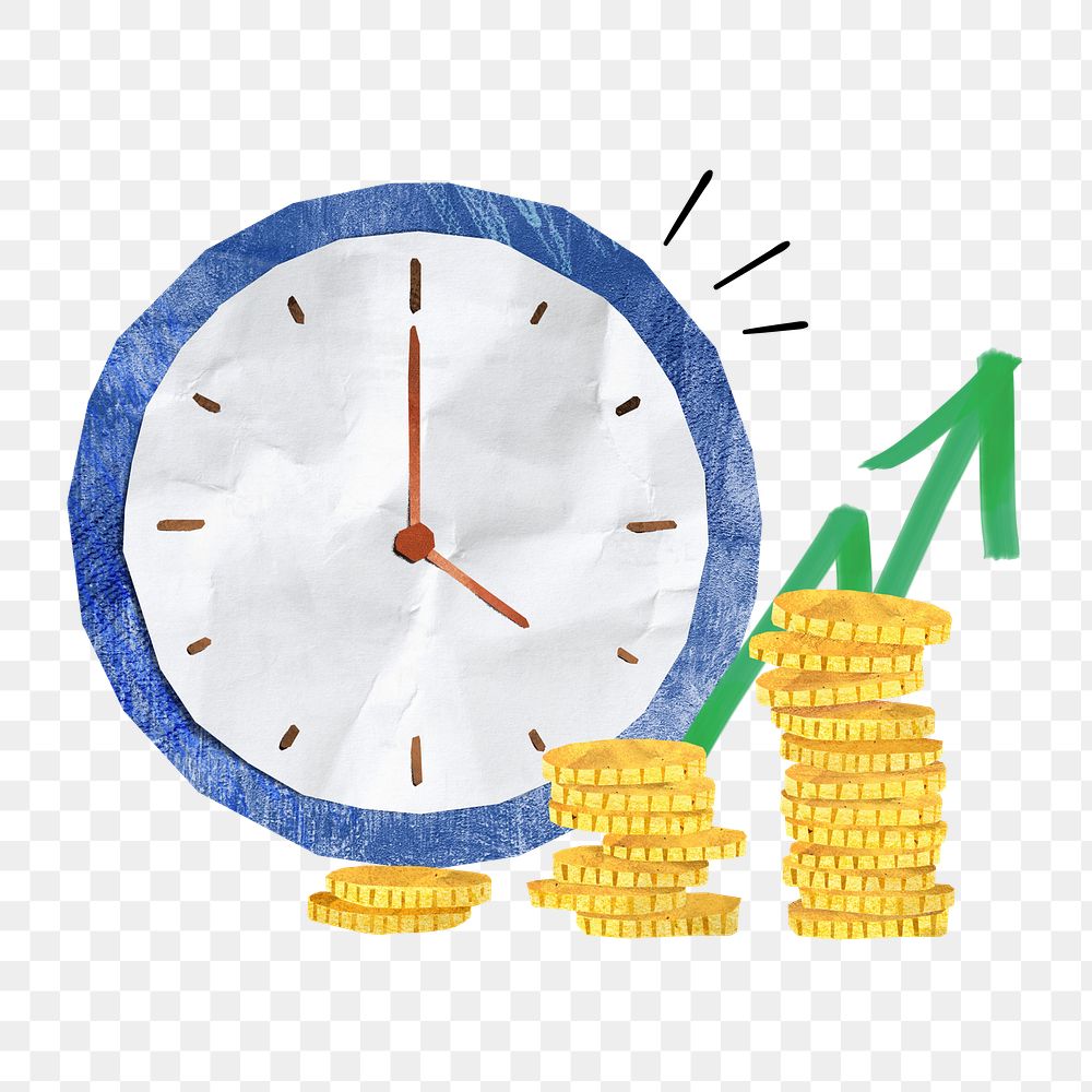 PNG Time is money, wall clock, paper craft element, transparent background