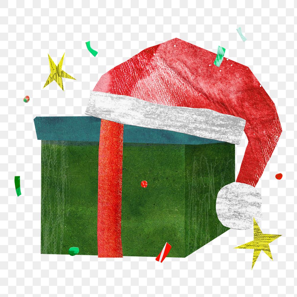 Christmas present box png, paper craft element, transparent background
