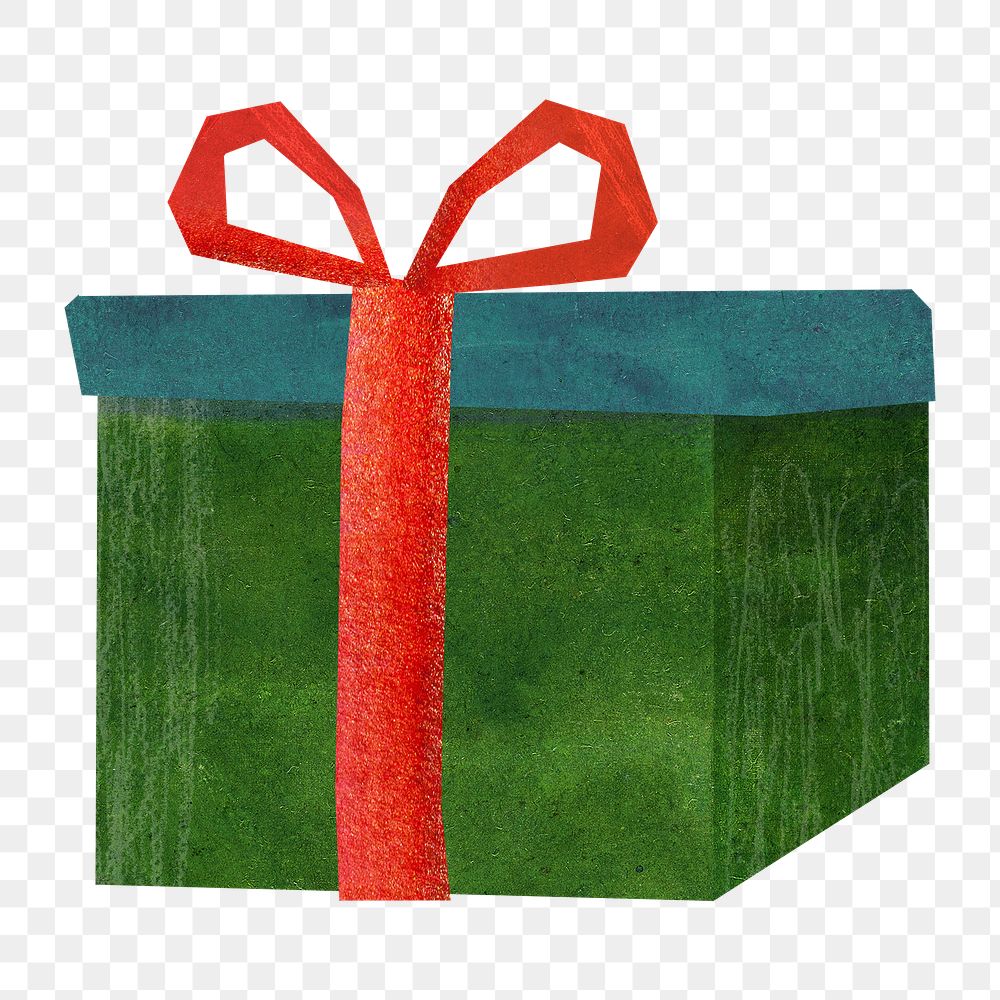Christmas png, present box, paper craft element, transparent background