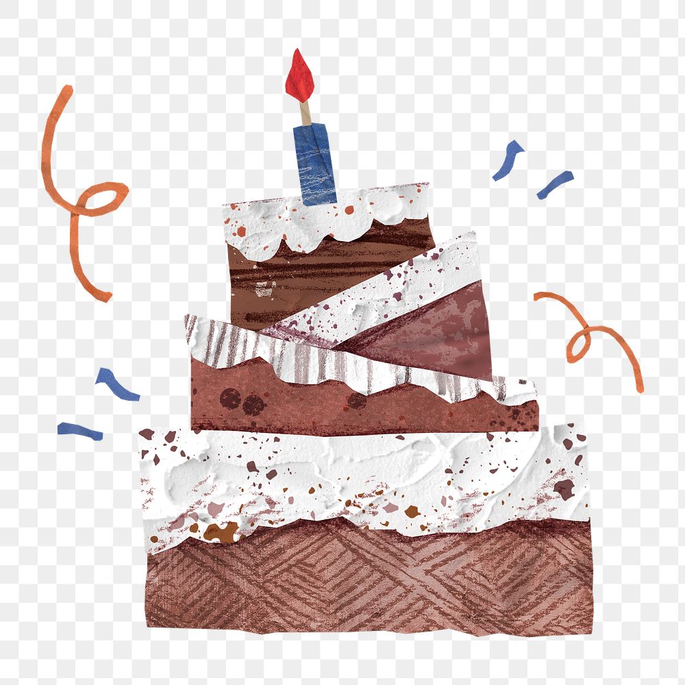 Lit birthday cake png, paper craft, transparent background