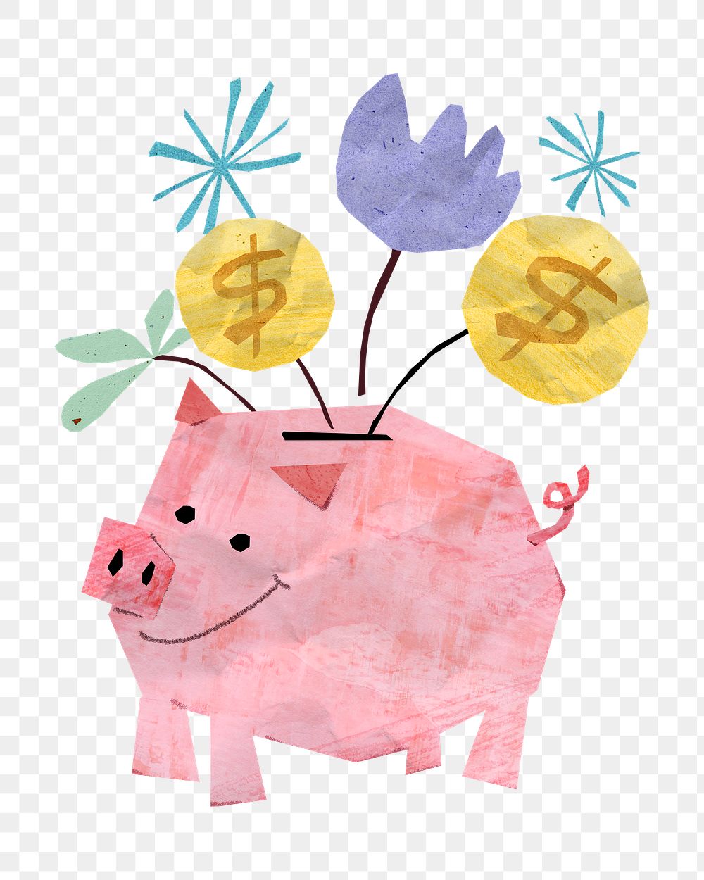 PNG Paper piggy bank, finance collage, transparent background
