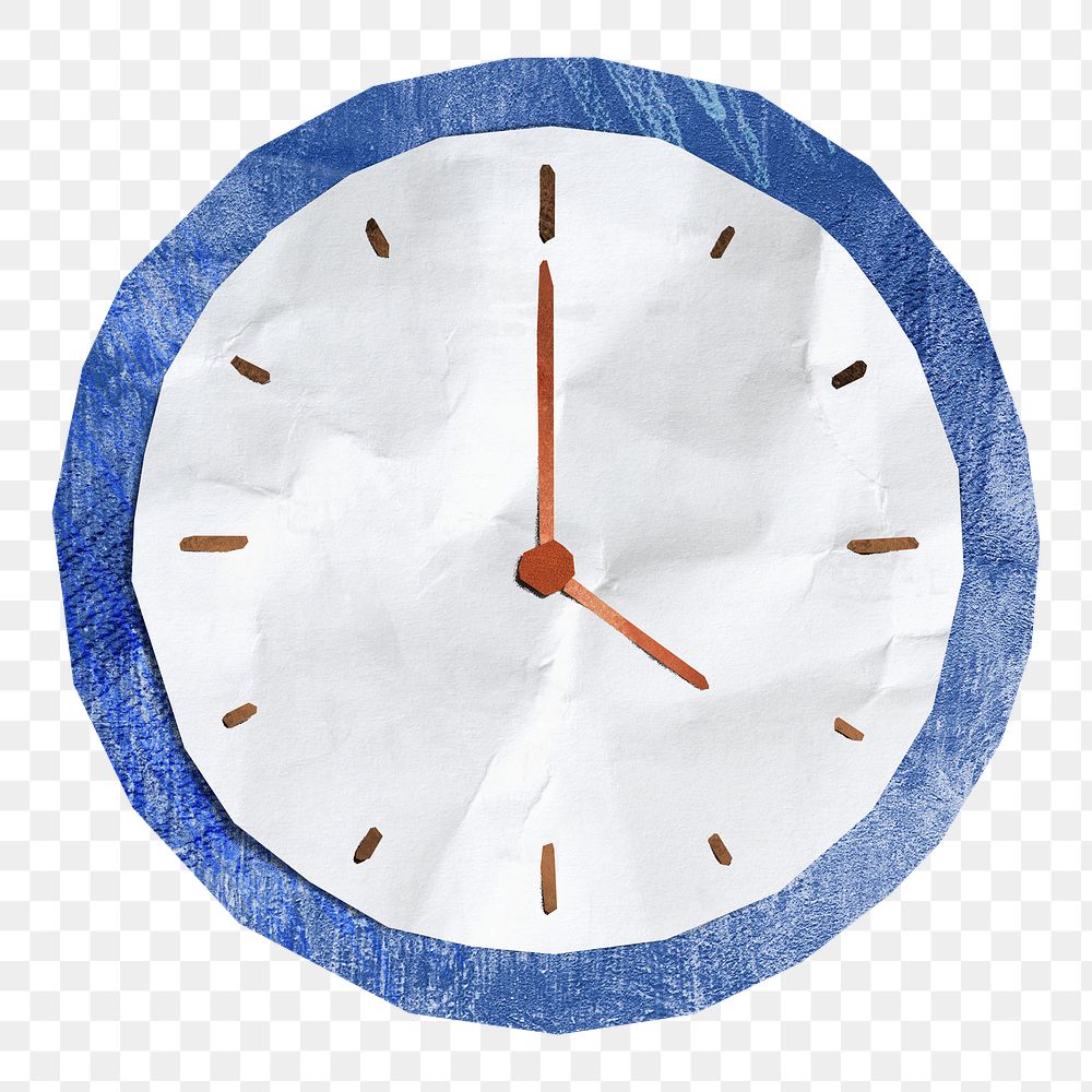 Wall clock, paper craft element, transparent background
