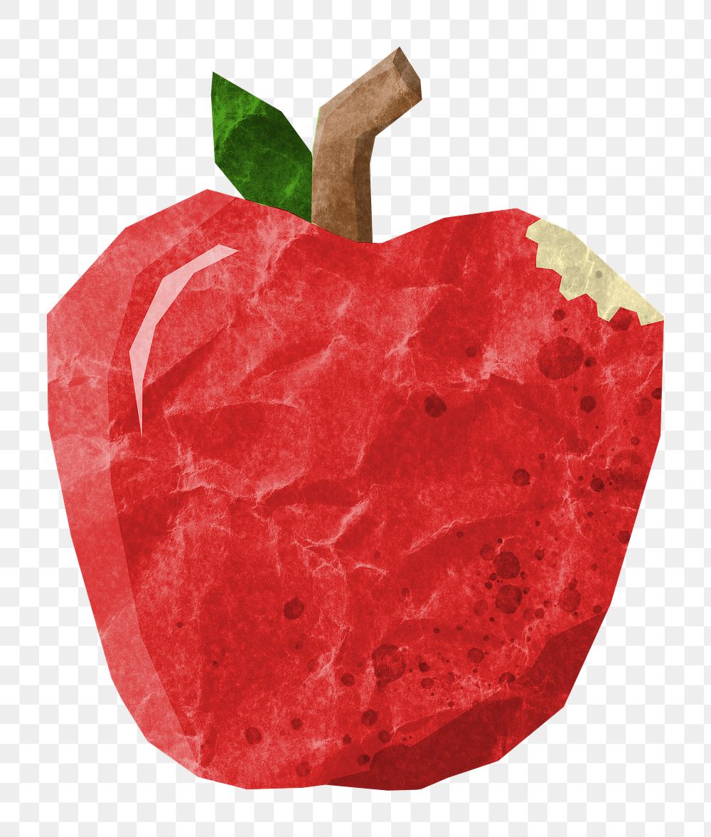 PNG Bitten apple fruit, food paper craft element, transparent background