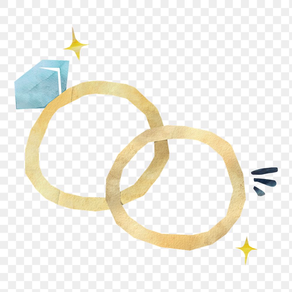 PNG Wedding rings, paper craft collage, transparent background