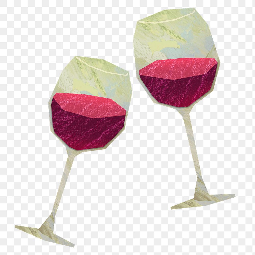 PNG Wine glasses clinking, drinks paper craft element, transparent background