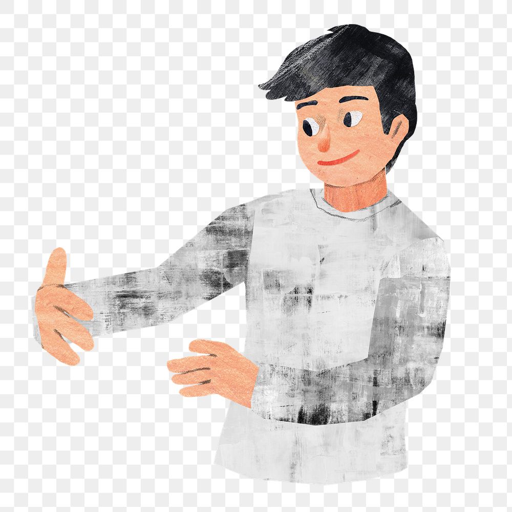 PNG Hugging man, paper craft element, transparent background