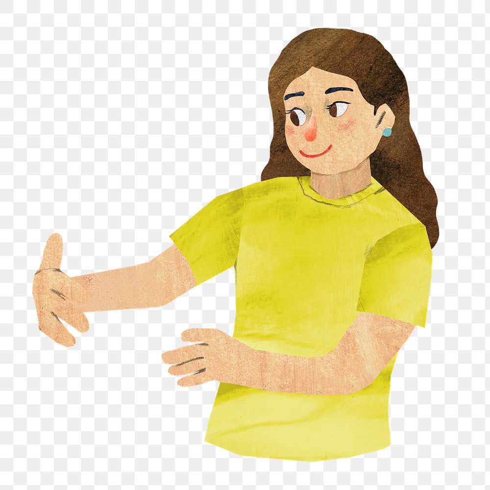 PNG Hugging woman, paper craft element, transparent background