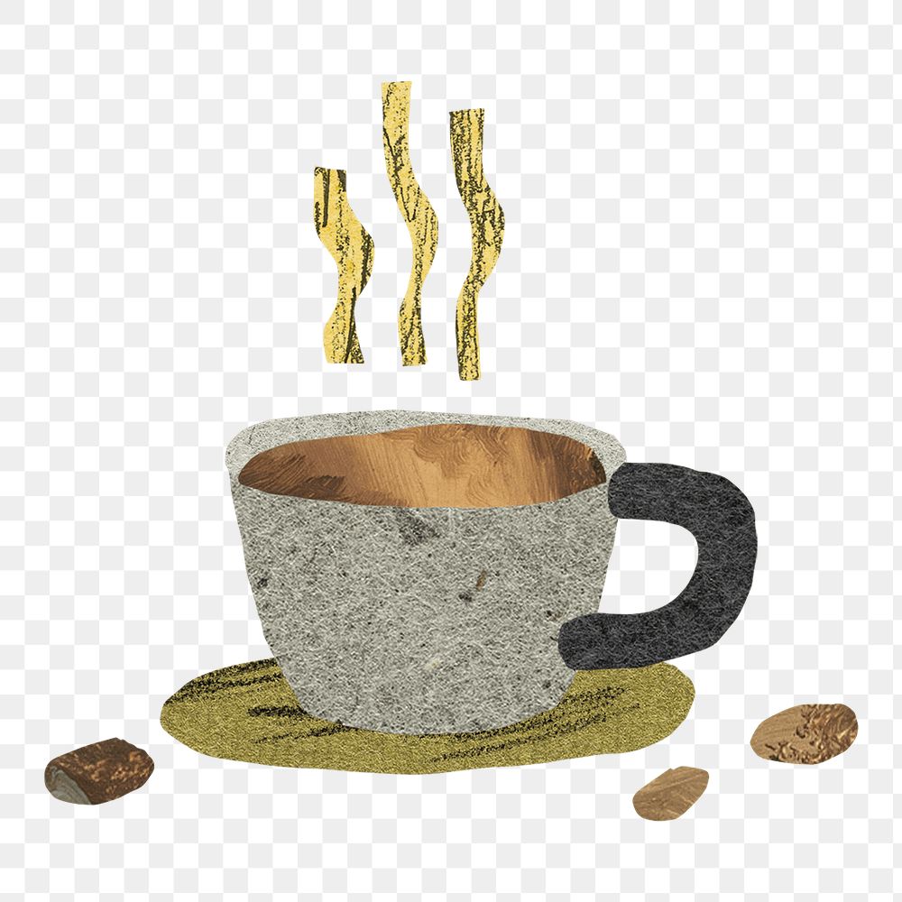 Hot coffee png, paper craft collage, transparent background
