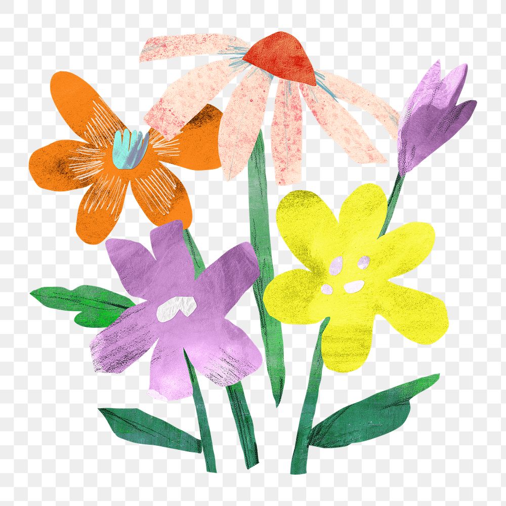 Colorful flowers png, paper craft element, transparent background
