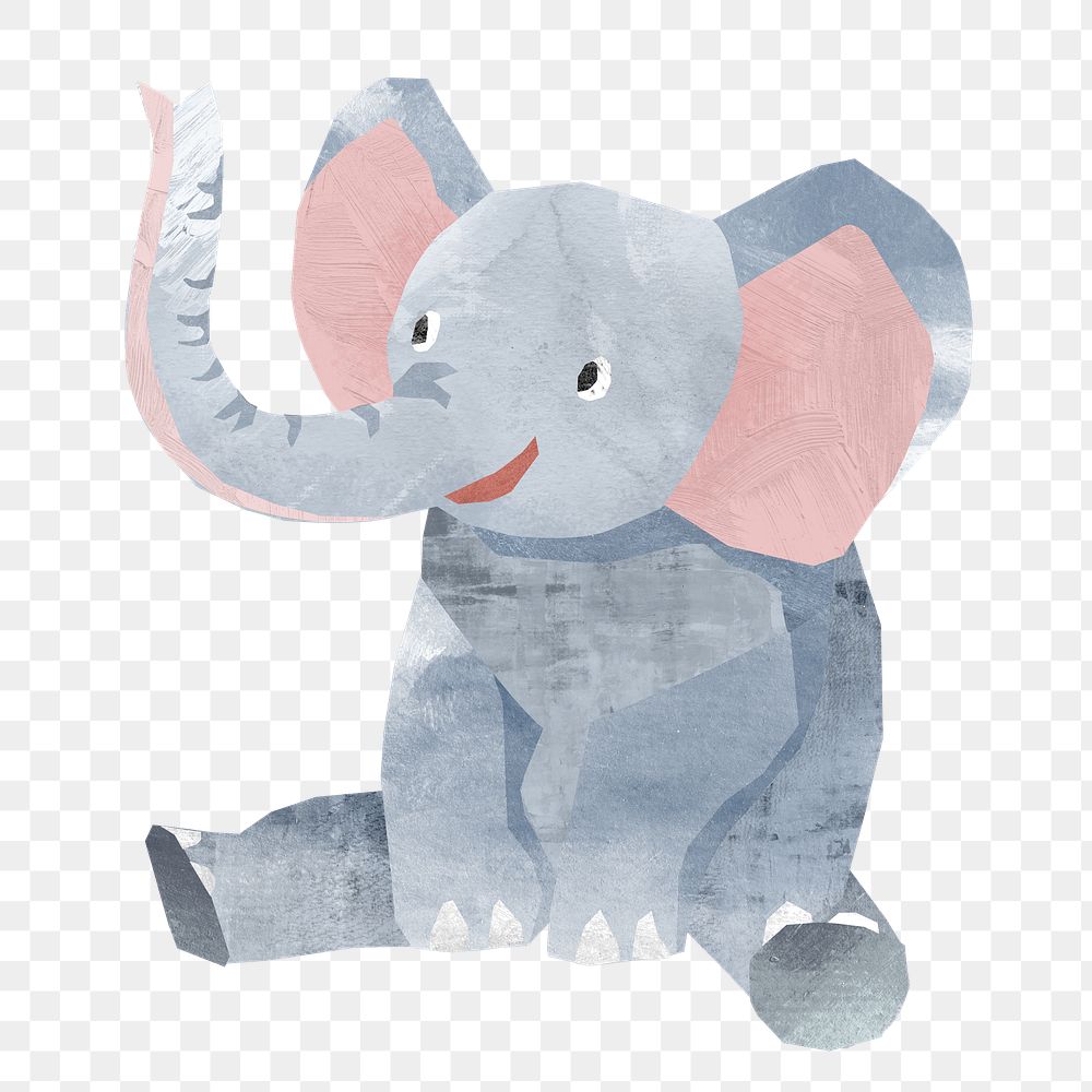 PNG Sitting elephant, animal paper craft, transparent background