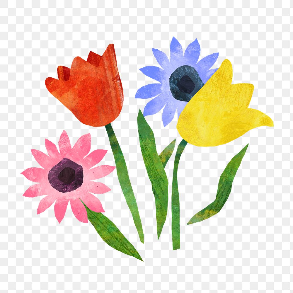 Colorful Spring flowers png, paper craft element, transparent background