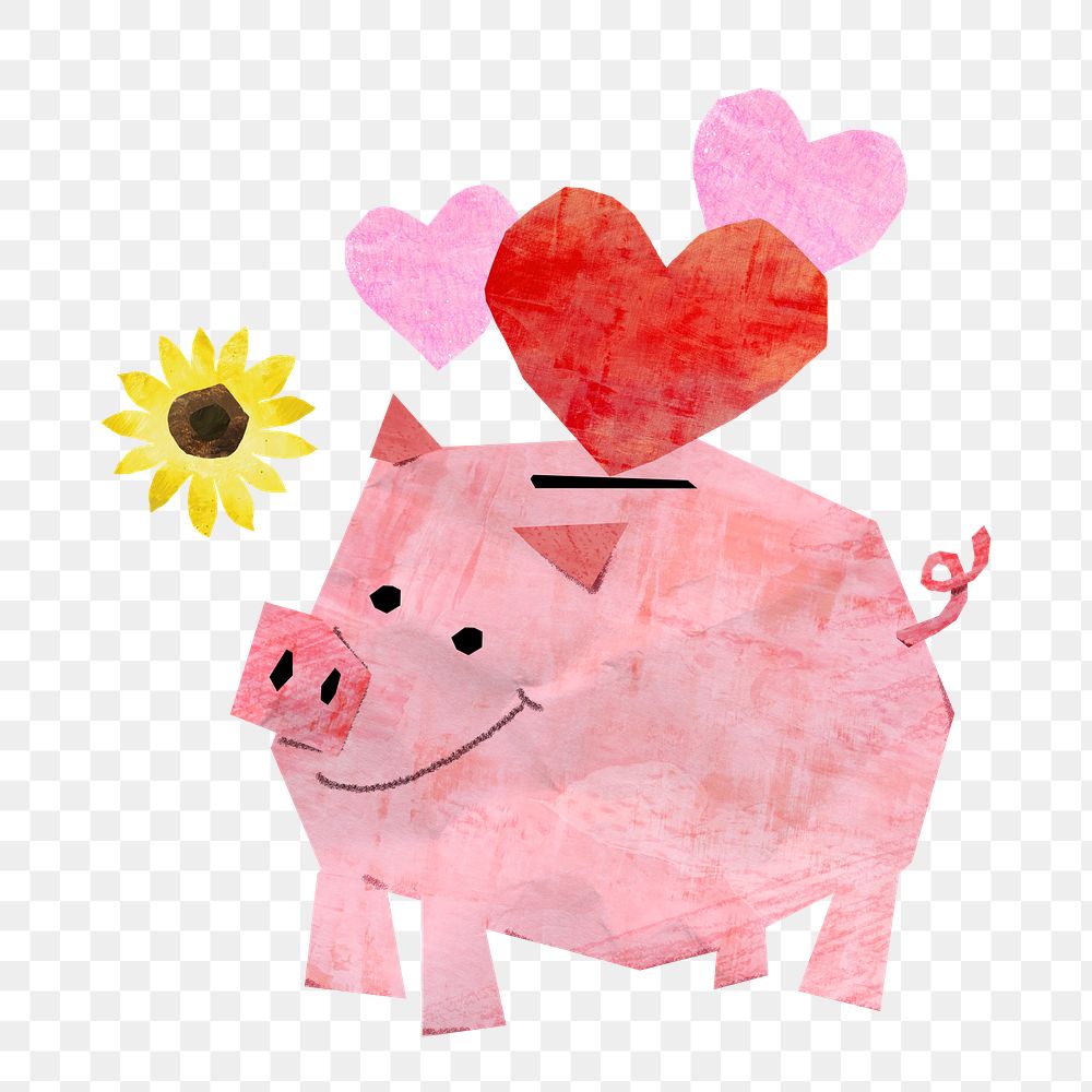 Piggy bank png, money saving paper craft collage, transparent background