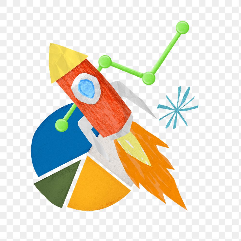 PNG Launching rocket, startup business paper collage art, transparent background