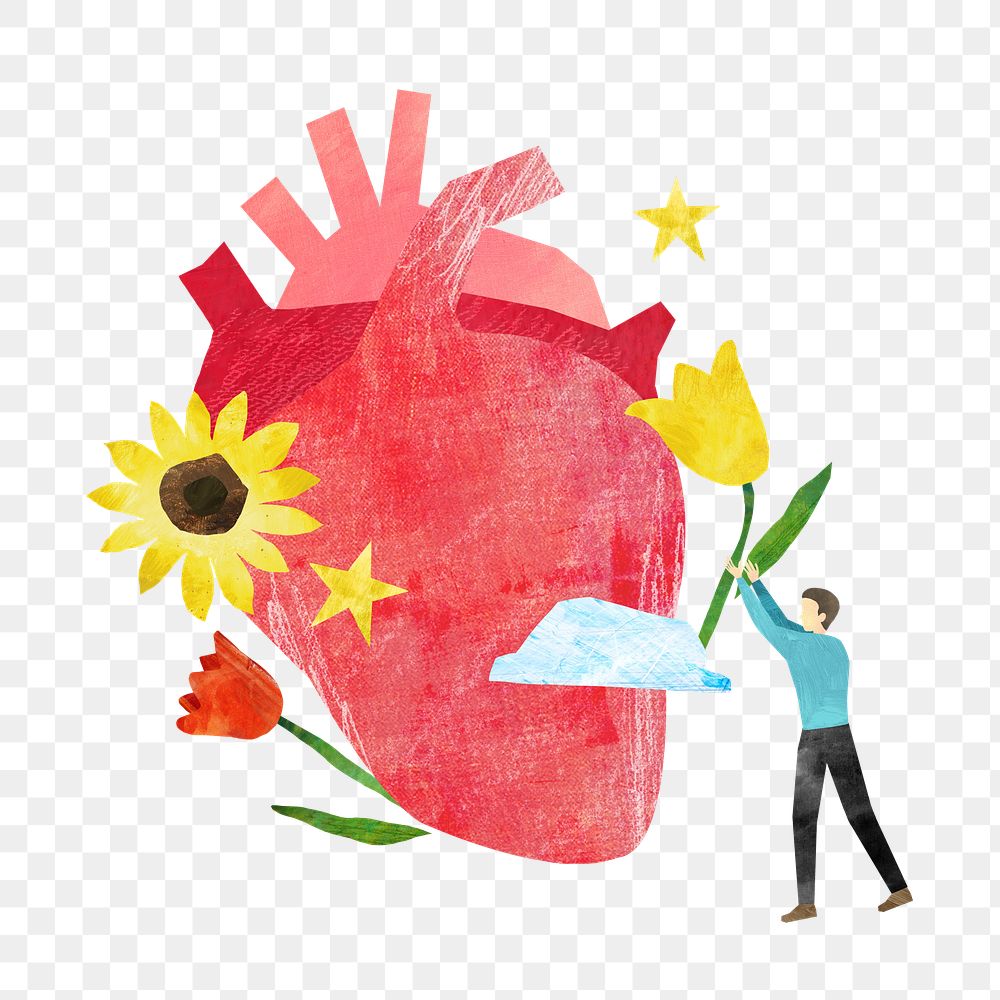 PNG Aesthetic human heart, health paper craft collage, transparent background
