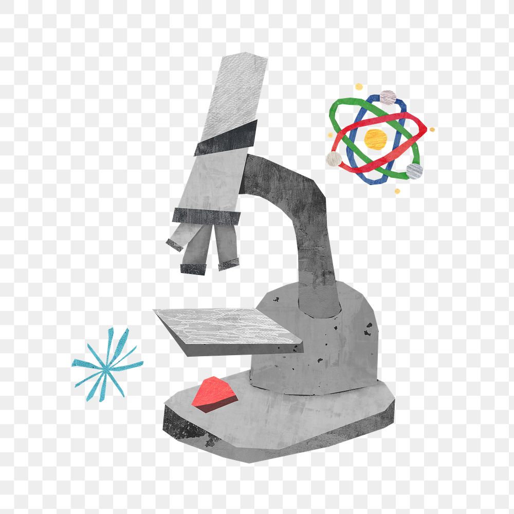 Science microscope png, education paper craft collage, transparent background