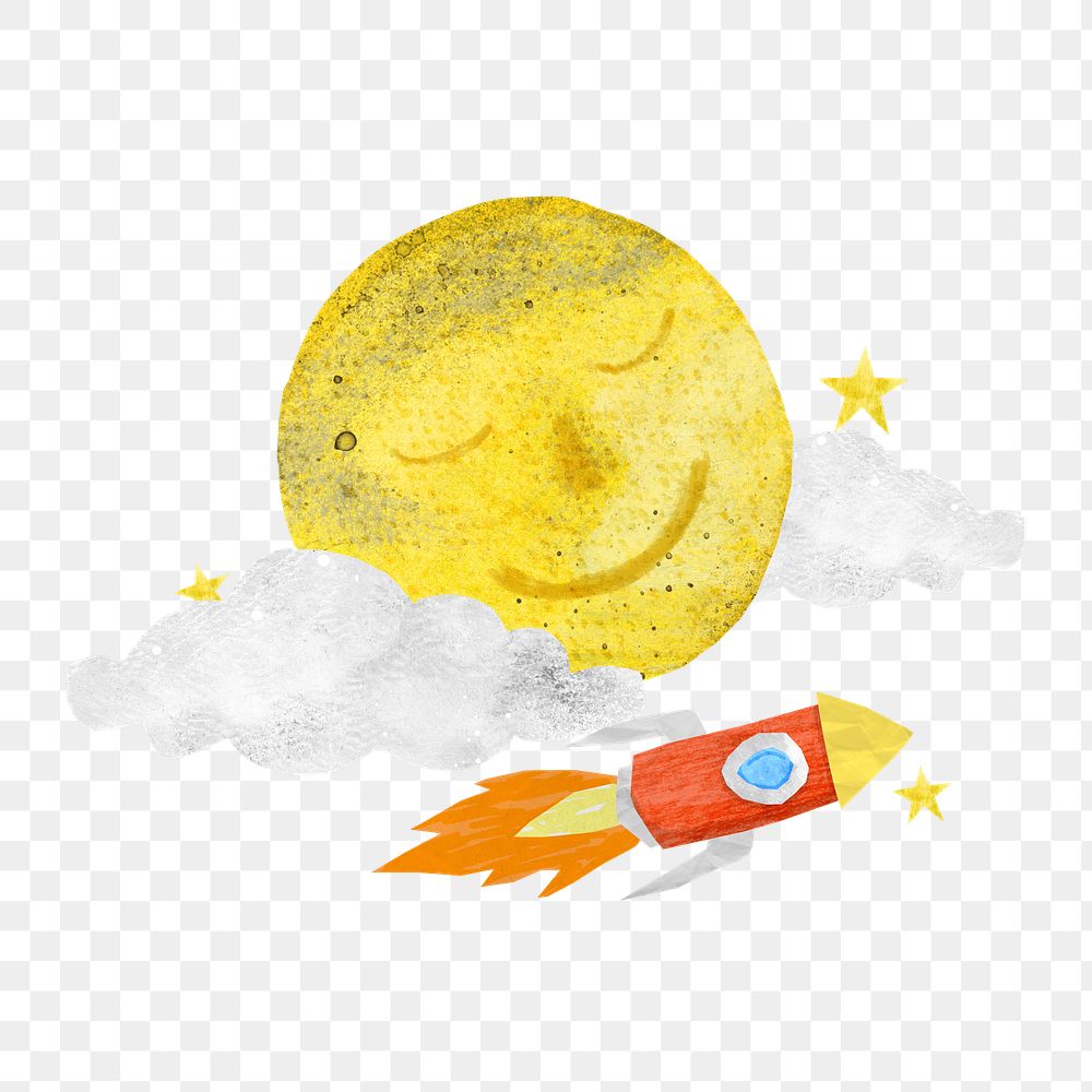 Launching rocket png, aesthetic galaxy paper craft collage, transparent background