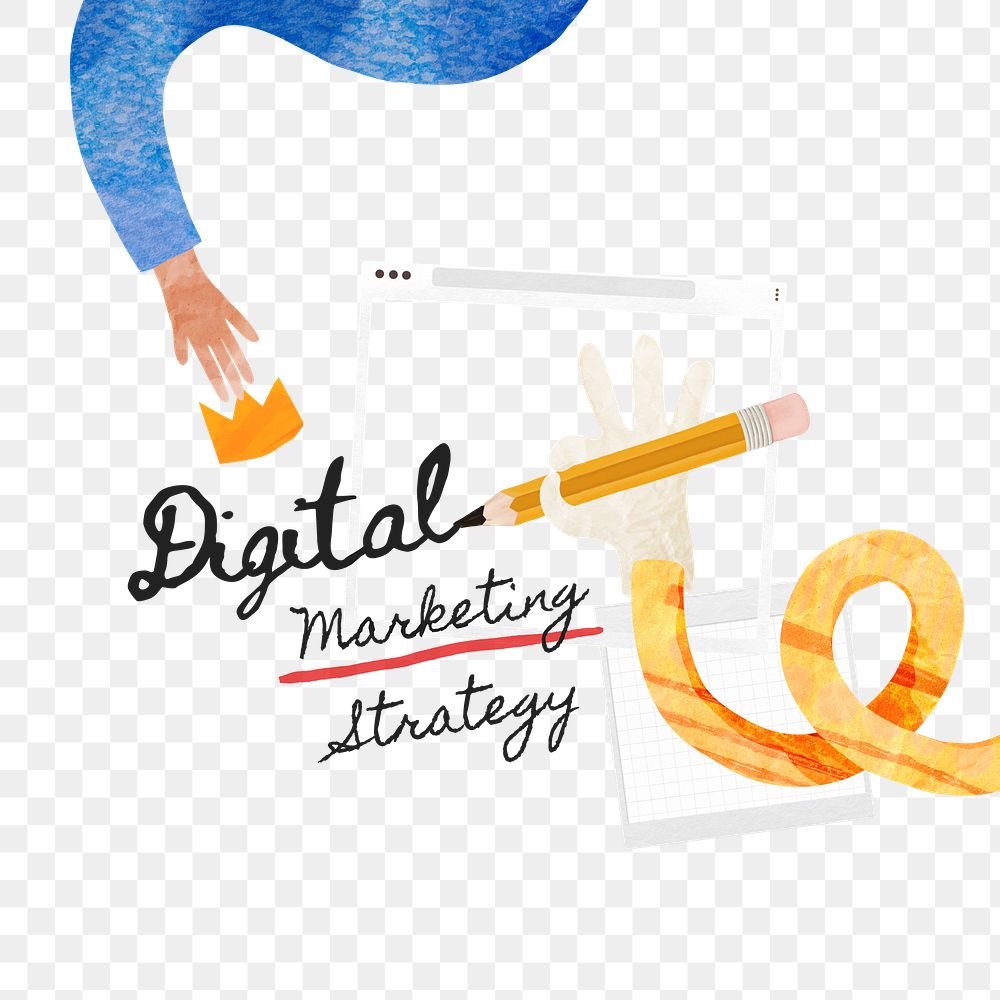 PNG Digital marketing strategy, paper craft collage art, transparent background