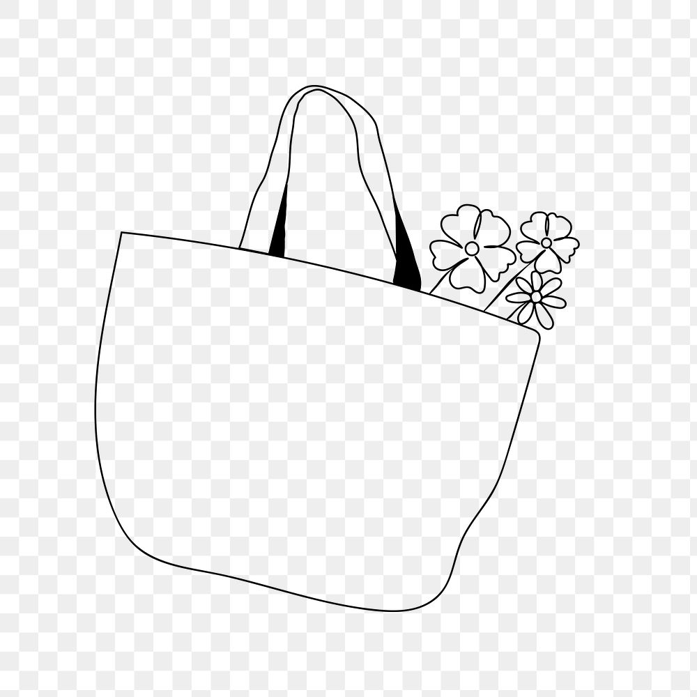 Flower tote png, aesthetic illustration, transparent background