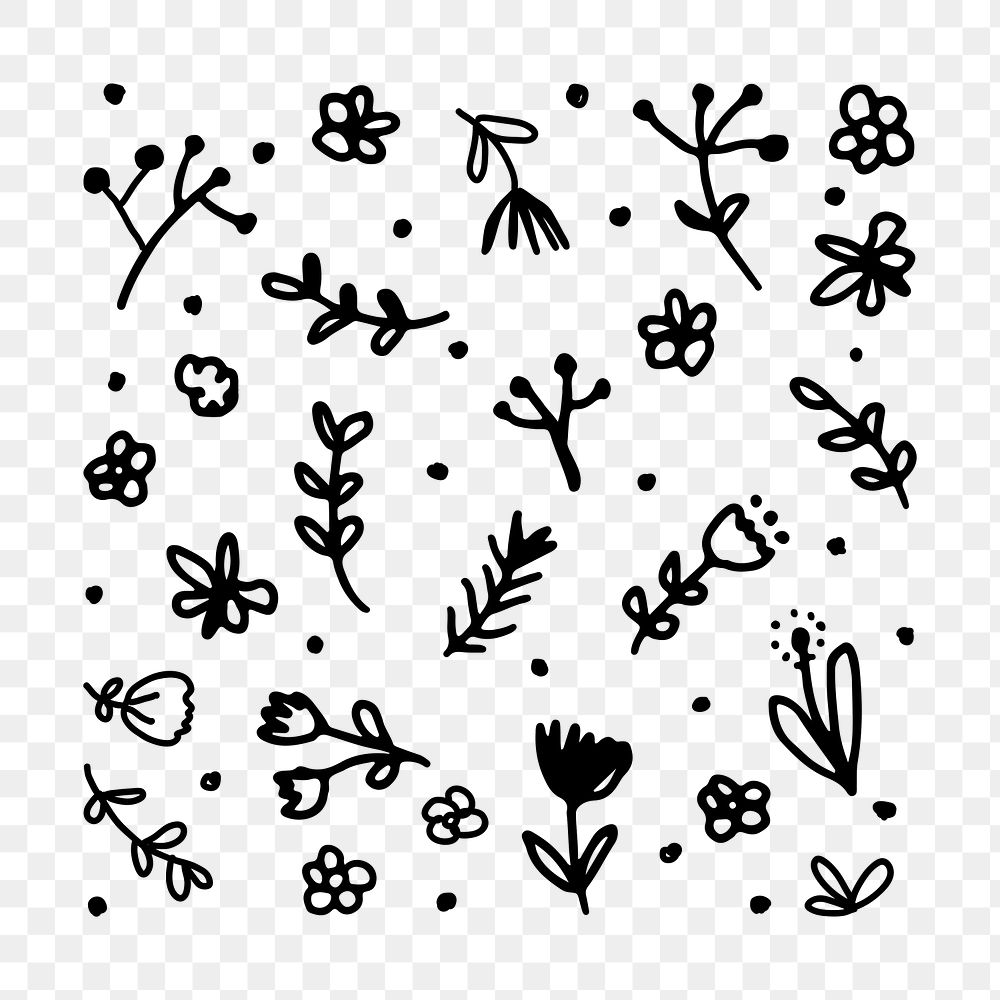 Flower doodle png, aesthetic illustration, transparent background