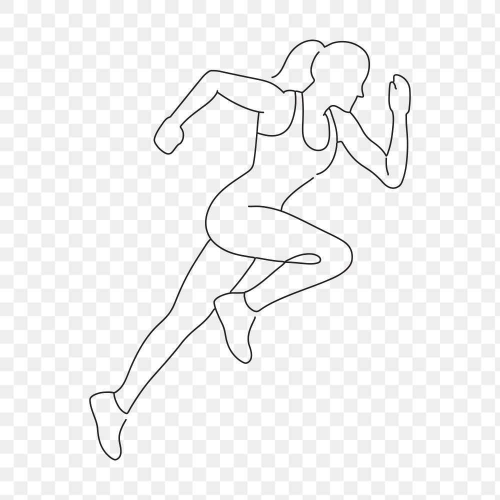 Running woman png, minimal line art illustration, transparent background