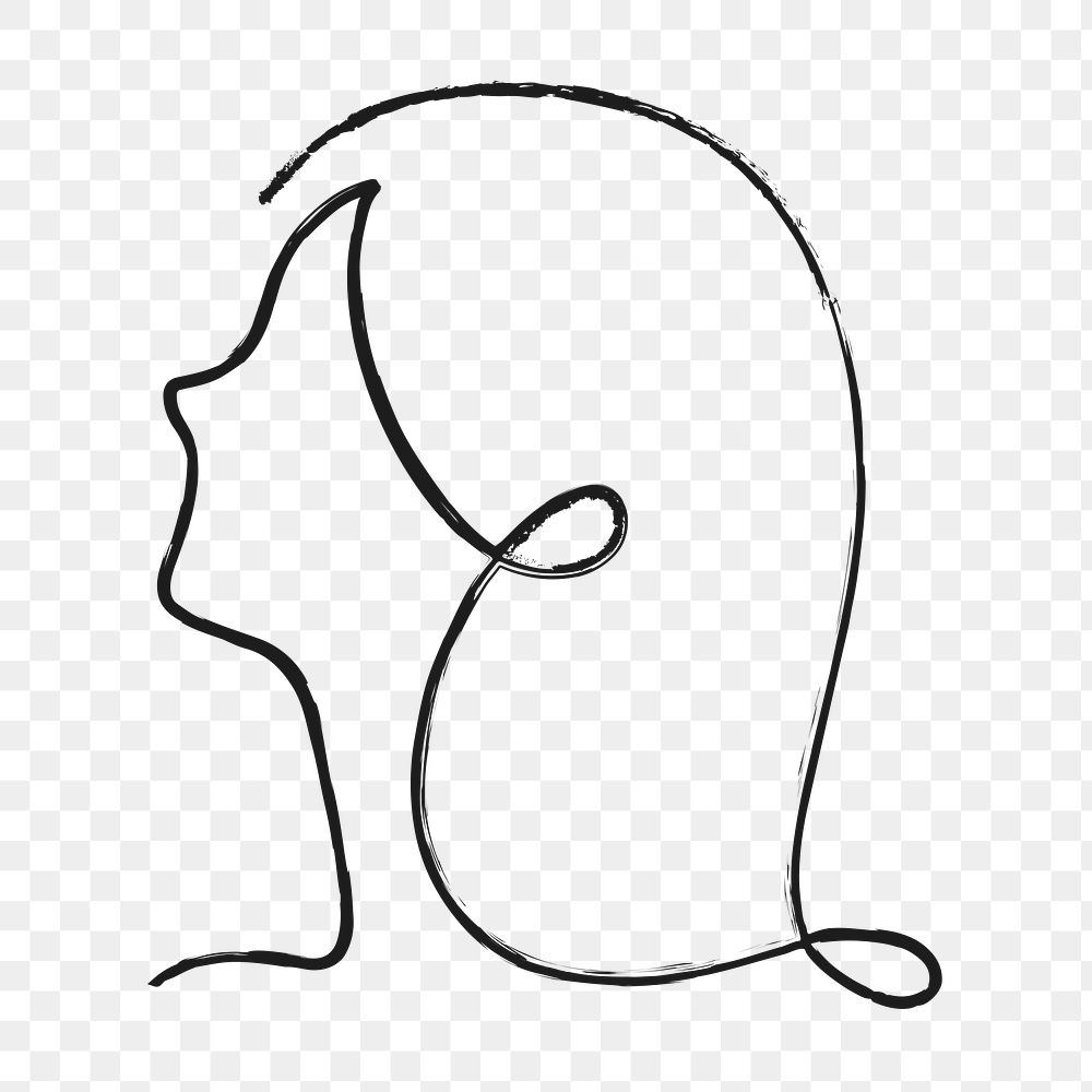 Woman's head png, minimal line art illustration, transparent background